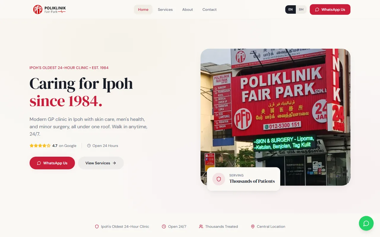 Poliklinik Fair Park website on desktop